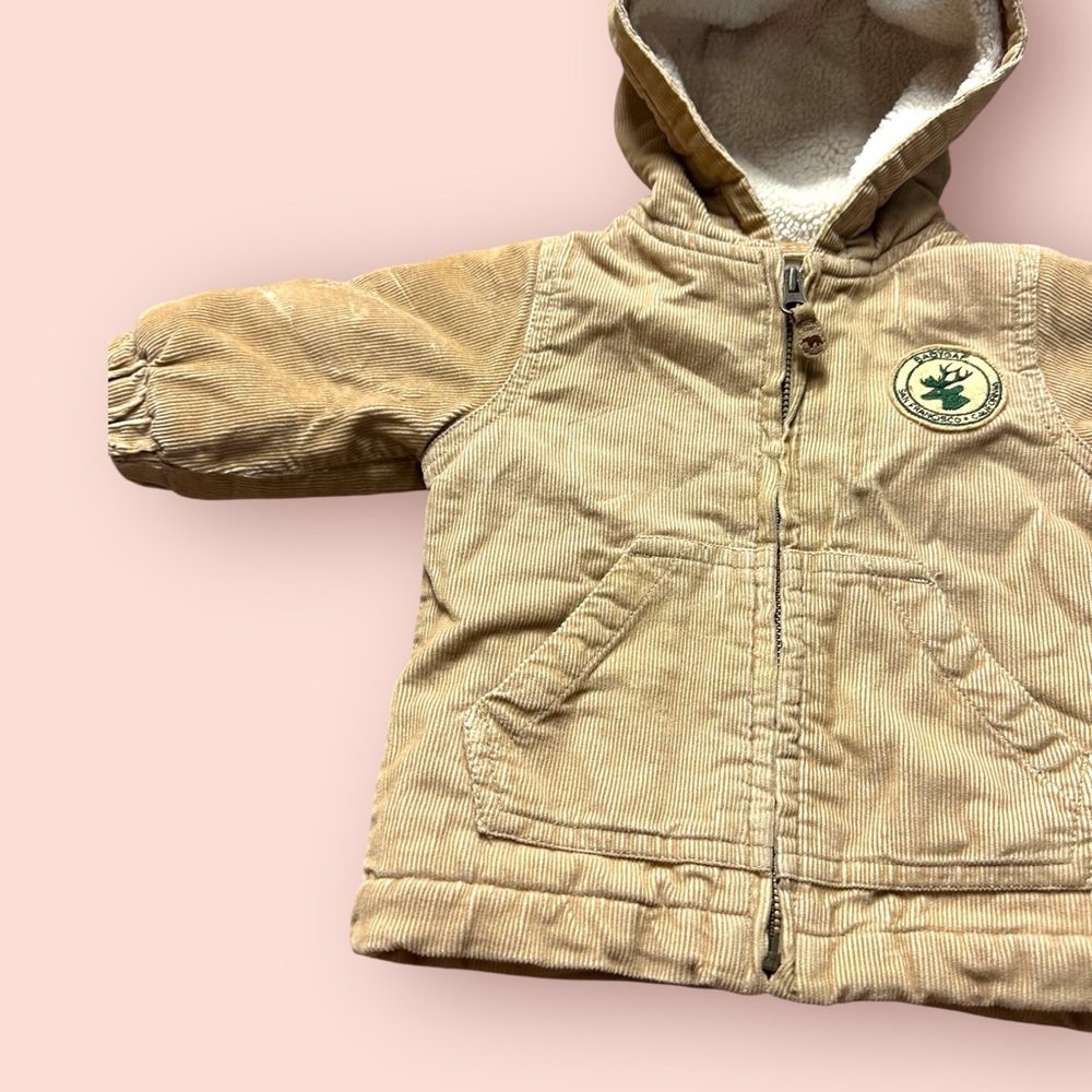 Baby GAP Tan Fleece Lined Corduroy Jacket With Hood - Picture 2 of 15